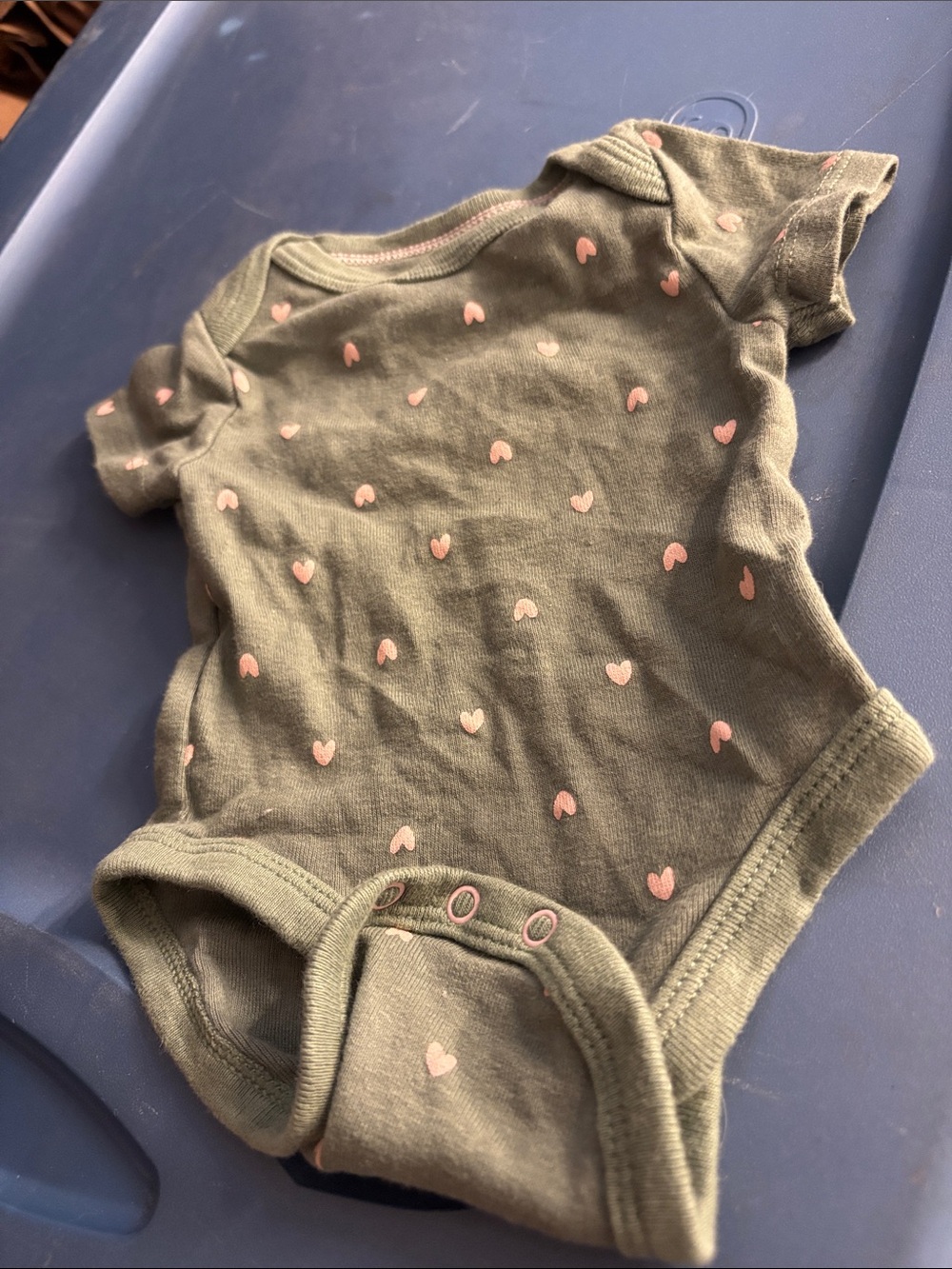 Cloud Island Olive Green Baby One Piece with Pink Heart Print Newborn